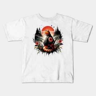 Sumie Floral Ginger Cat Samurai Warrior In Forest Kids T-Shirt
